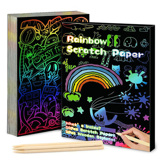100Pcs Dazzling Scratch Painting Parent Child Interactive Toys Note Cards Handmade Painting