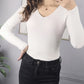 2025 Autumn Winter Women Solid Rib Knit V Neck Stripe Pull Sweater Femme Y2k Long Sleeve Pullover Jersey Tops Fashion Clothes