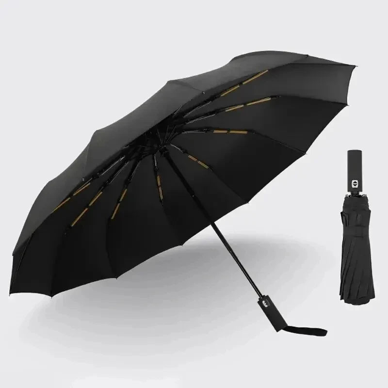 12 Bone Black Glue Fully Automatic Umbrella - Thick Durable Keel Three-Fold UV Resistant Folding Design for Protection And Style