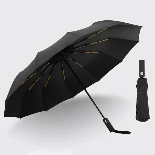 12 Bone Black Glue Fully Automatic Umbrella - Thick Durable Keel Three-Fold UV Resistant Folding Design for Protection And Style