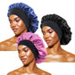 Women's Satin Solid Bonnets Wide-brimmed Night Sleeping Bathing Hat Unisex Head Wrap Elastic Band Cap Hair Care Bonnet