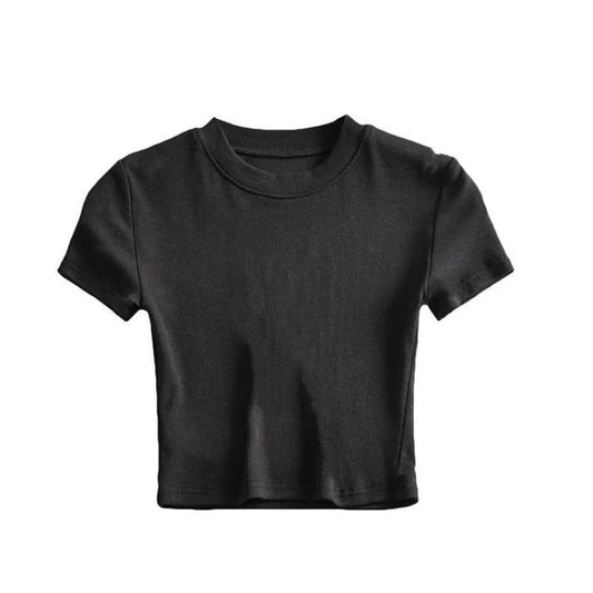 2025 Women's Short Sleeve Crop Top Solid Slim Fit Crew Neck Tee Basic Skinny Ribbed Tight Athletic Casual Workout Yoga Tshirt