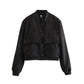 TRAF Woman Bomber Jacket Coat White Autumn Winter Button Baseball Aviator Cropped Jackets for Women Long Sleeve Crop Outerwear