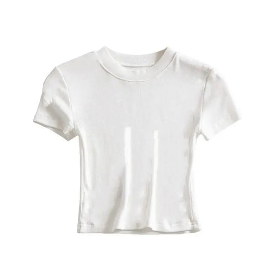 2025 Women's Short Sleeve Crop Top Solid Slim Fit Crew Neck Tee Basic Skinny Ribbed Tight Athletic Casual Workout Yoga Tshirt